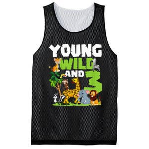 Kids Young Wild And 3 Safari Animal Themed 3rd Birthday Party Mesh Reversible Basketball Jersey Tank