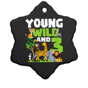 Kids Young Wild And 3 Safari Animal Themed 3rd Birthday Party Ceramic Star Ornament