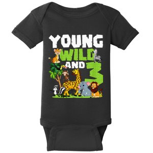 Kids Young Wild And 3 Safari Animal Themed 3rd Birthday Party Baby Bodysuit