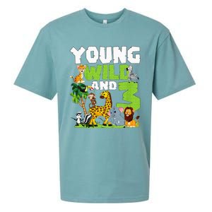 Kids Young Wild And 3 Safari Animal Themed 3rd Birthday Party Sueded Cloud Jersey T-Shirt