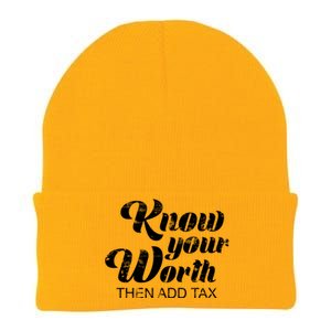 Know Your Worth Then Add Tax Gift Knit Cap Winter Beanie