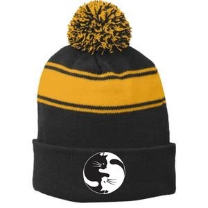 Kawaki Ying Yang Cat Stripe Pom Pom Beanie