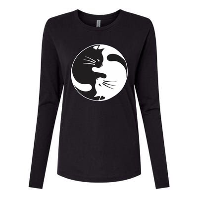 Kawaki Ying Yang Cat Womens Cotton Relaxed Long Sleeve T-Shirt