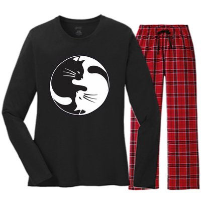 Kawaki Ying Yang Cat Women's Long Sleeve Flannel Pajama Set 