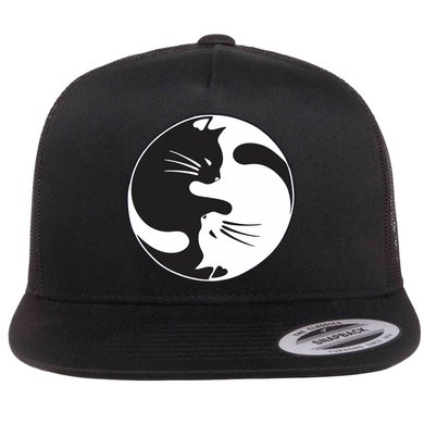 Kawaki Ying Yang Cat Flat Bill Trucker Hat