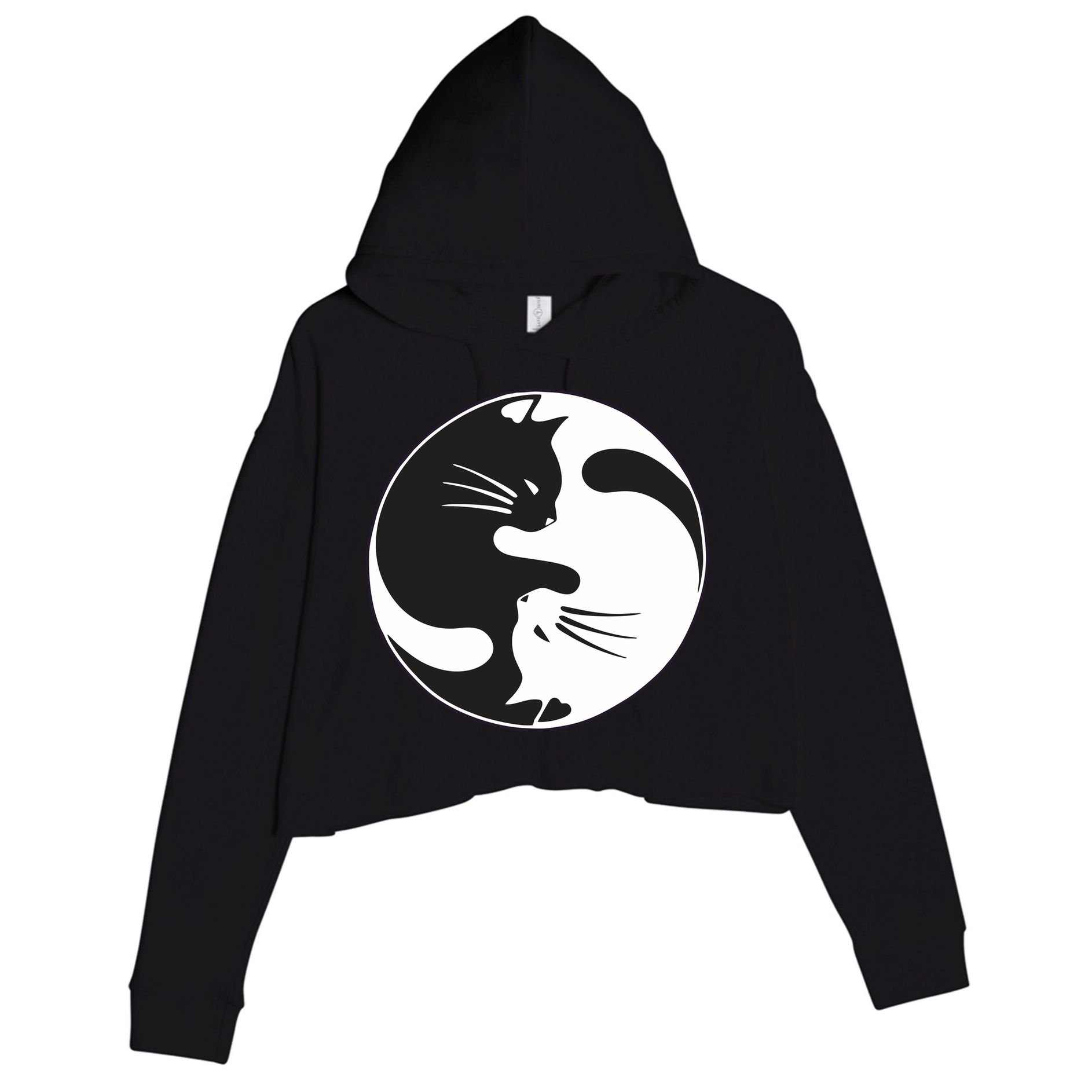 Kawaki Ying Yang Cat Crop Fleece Hoodie