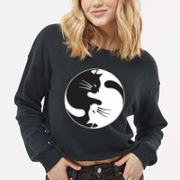 Kawaki Ying Yang Cat Cropped Pullover Crew