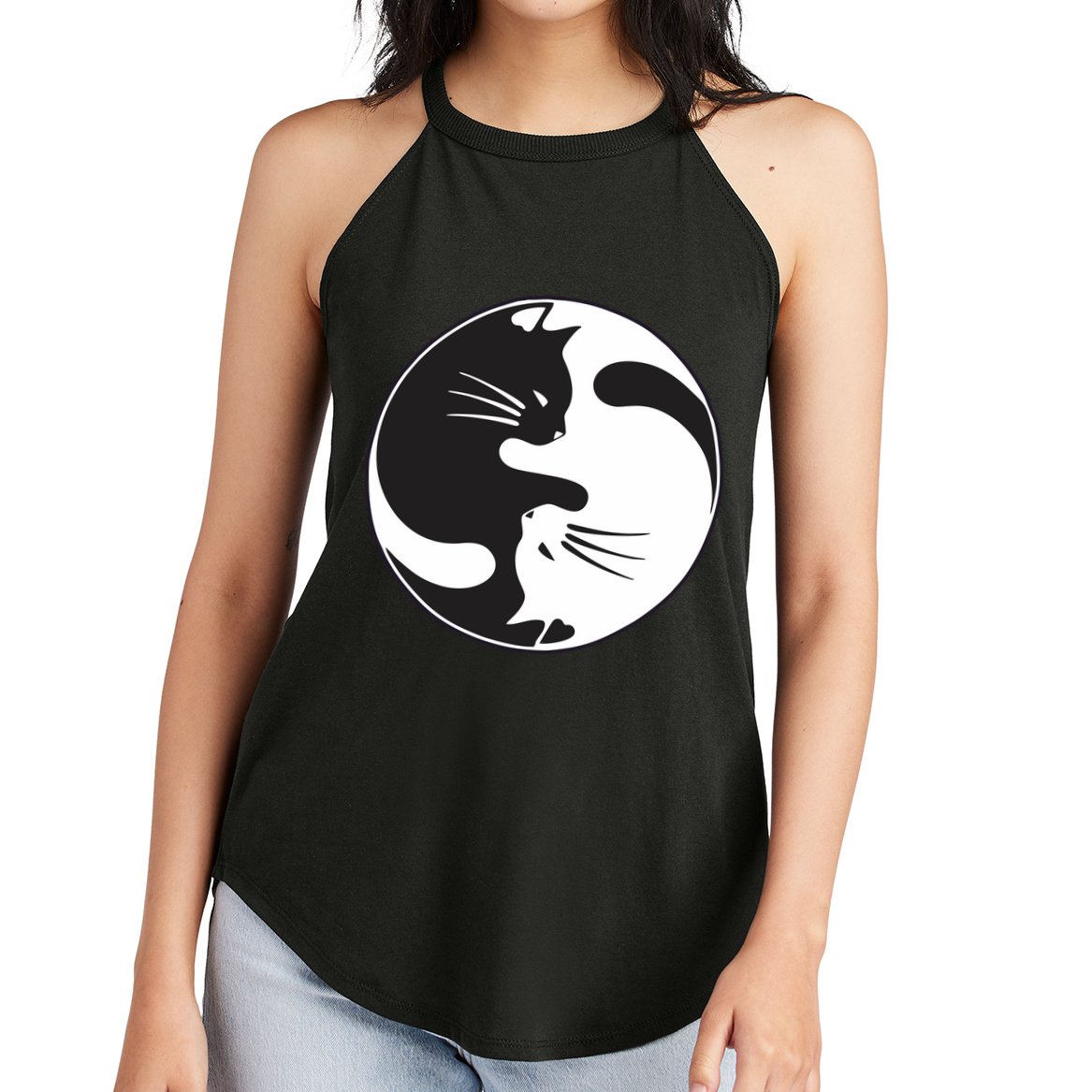 Kawaki Ying Yang Cat Women's Perfect Tri Rocker Tank