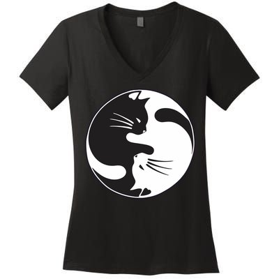 Kawaki Ying Yang Cat Women's V-Neck T-Shirt
