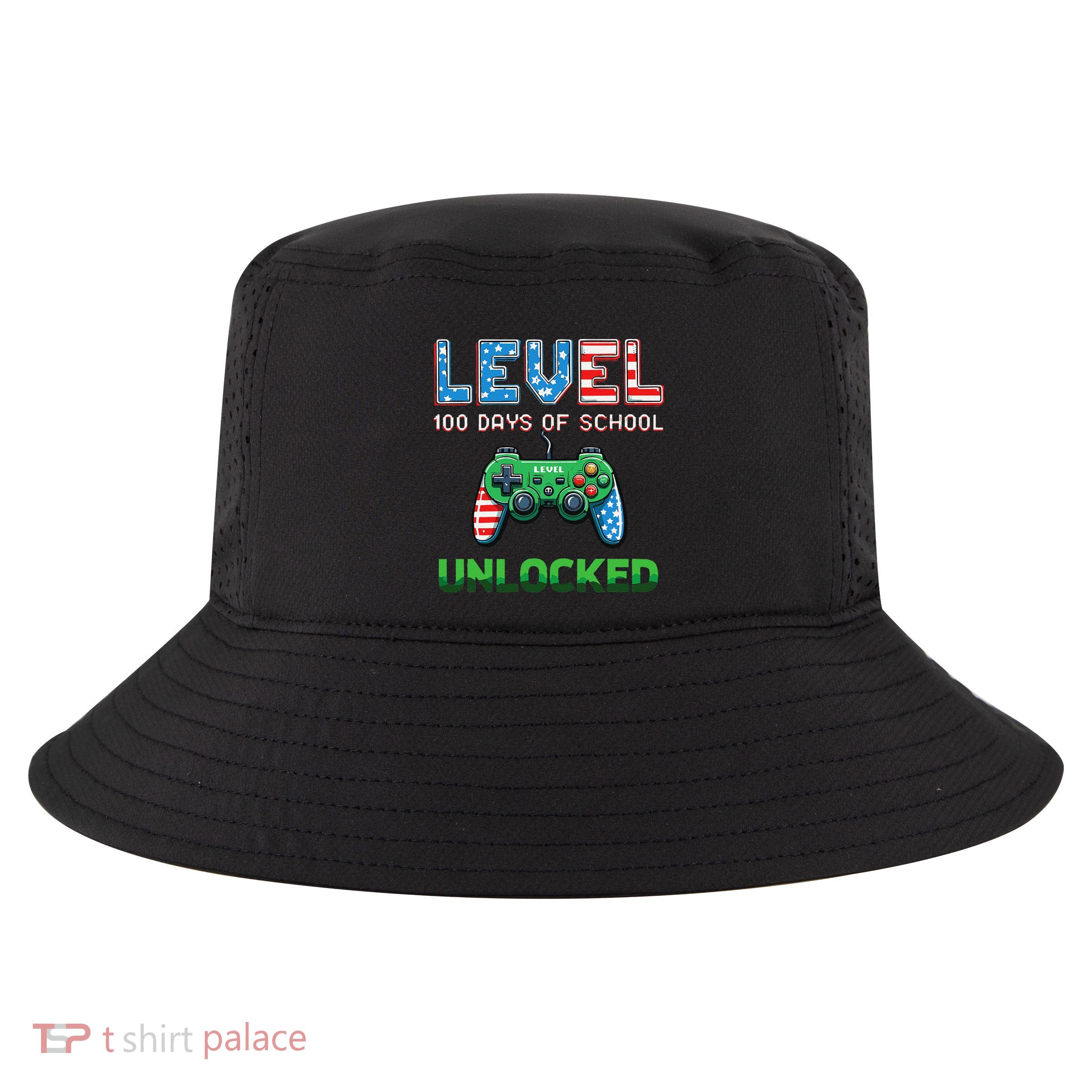 Level 100 Accomplished 100 Days Of School Usa Flag Cool Comfort Performance Bucket Hat