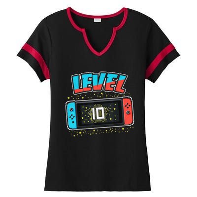 Level 10 Birthday 10 Years Old Video Games Gifts Ladies Halftime Notch Neck Tee