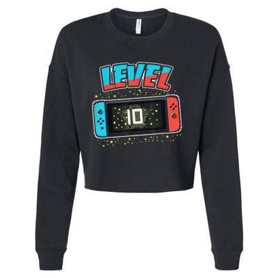 Level 10 Birthday 10 Years Old Video Games Gifts Cropped Pullover Crew