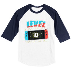 Level 10 Birthday 10 Years Old Video Games Gift Baseball Sleeve Shirt