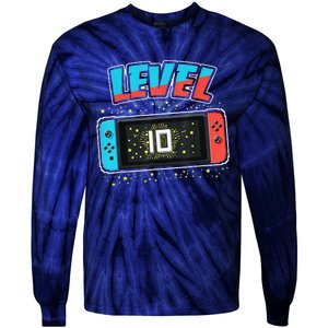 Level 10 Birthday 10 Years Old Video Games Gift Tie-Dye Long Sleeve Shirt