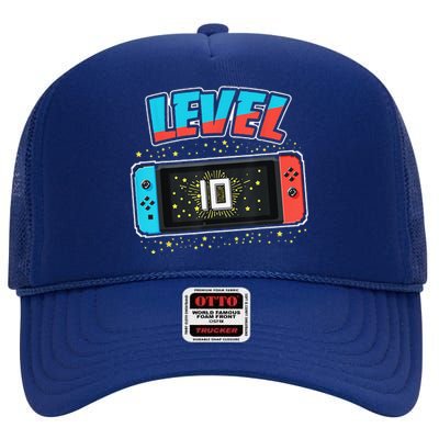 Level 10 Birthday 10 Years Old Video Games Gift High Crown Mesh Back Trucker Hat