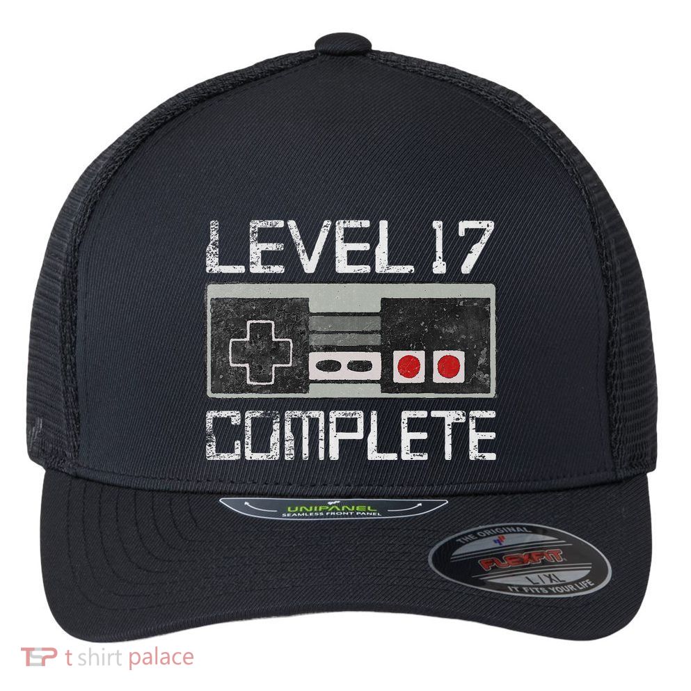 Level 17 Complete 17 Year 17th Wedding Anniversary Flexfit Unipanel Trucker Cap