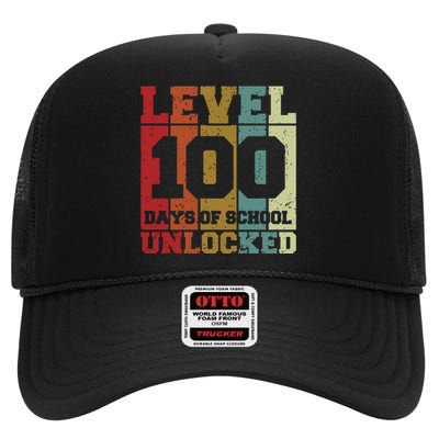 Level 100 Days Of School Unlocked Funny School High Crown Mesh Back Trucker Hat