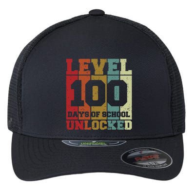 Level 100 Days Of School Unlocked Funny School Flexfit Unipanel Trucker Cap
