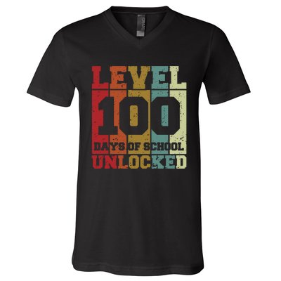 Level 100 Days Of School Unlocked Funny School V-Neck T-Shirt