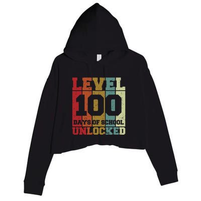 Level 100 Days Of School Unlocked Funny School Crop Fleece Hoodie