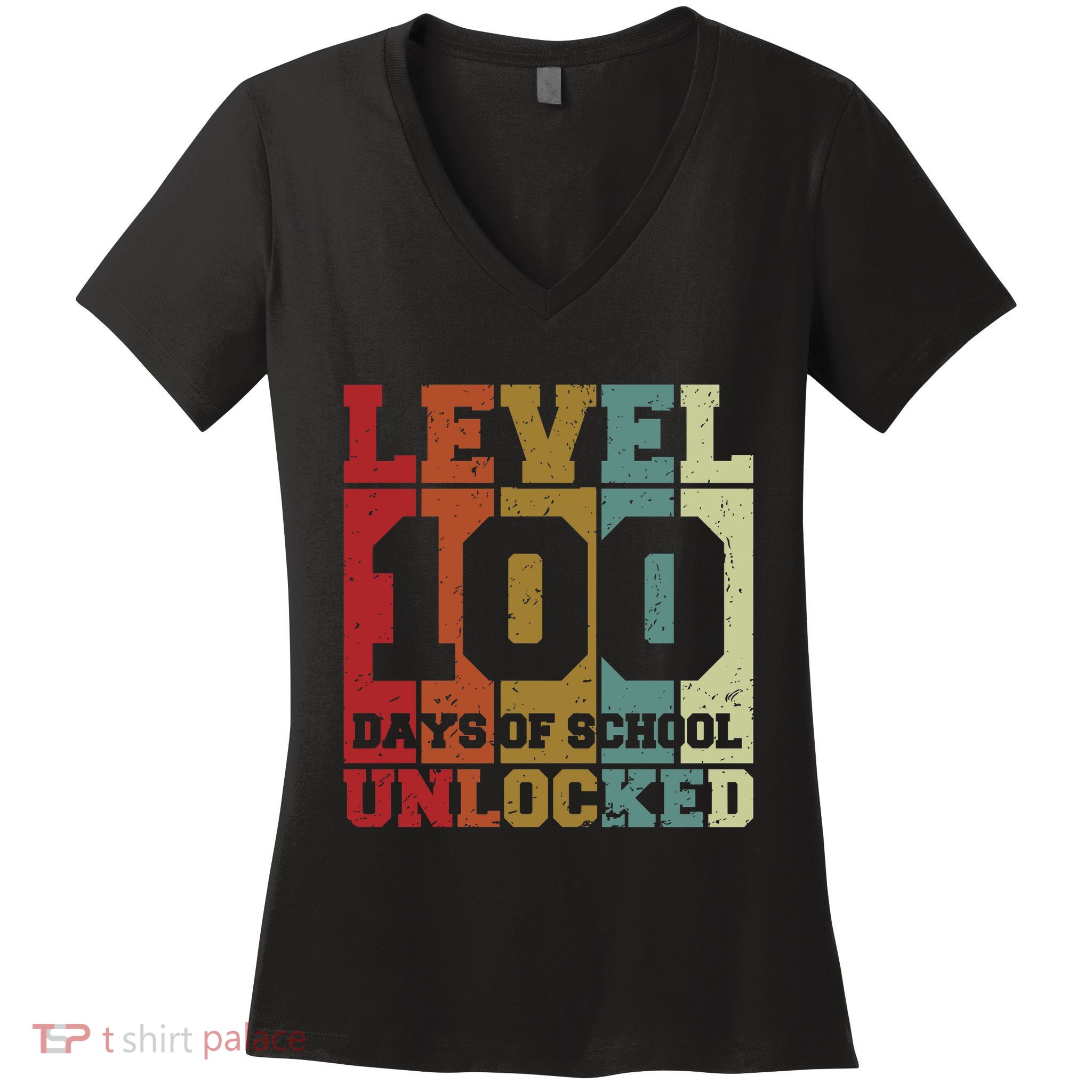 Level 100 Days Of School Unlocked Funny School Women's V-Neck T-Shirt