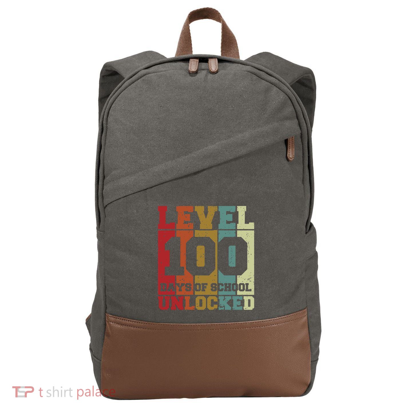 Level 100 Days Of School Unlocked Funny School Cotton Canvas Backpack