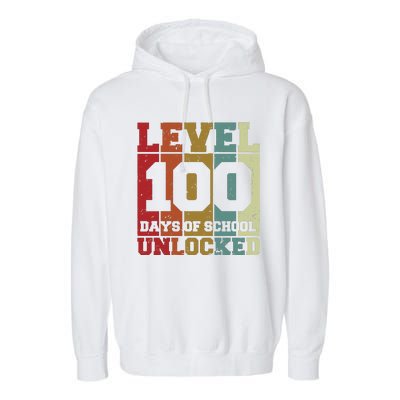 Level 100 Days Of School Unlocked Funny School Garment-Dyed Fleece Hoodie