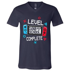 Level 100 Days Of School Complete Gamer Video Games V-Neck T-Shirt