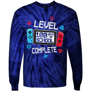 Level 100 Days Of School Complete Gamer Video Games Tie-Dye Long Sleeve Shirt