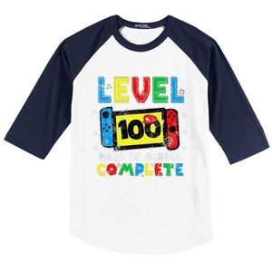 Level 100 Days Of School Complete Gamer Video Games Baseball Sleeve Shirt