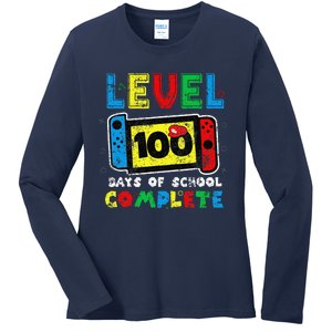 Level 100 Days Of School Complete Gamer Video Games Ladies Long Sleeve Shirt