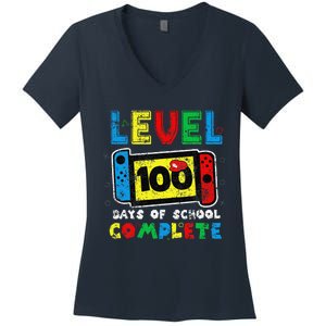 Level 100 Days Of School Complete Gamer Video Games Women's V-Neck T-Shirt