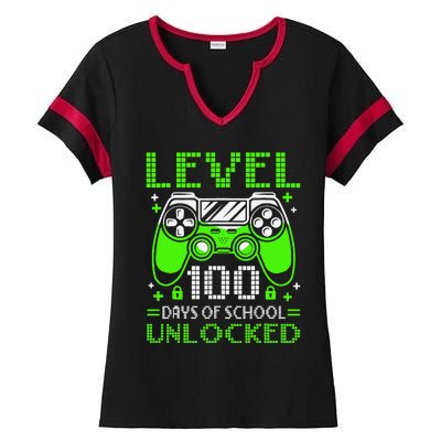 Level 100 Days Of School Unlocked Gamer Video Games   Ladies Halftime Notch Neck Tee