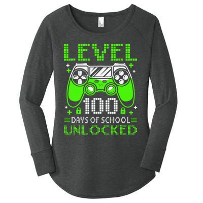 Level 100 Days Of School Unlocked Gamer Video Games   Women's Perfect Tri Tunic Long Sleeve Shirt