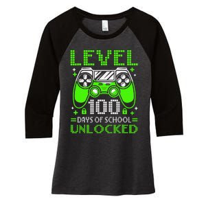 Level 100 Days Of School Unlocked Gamer Video Games   Women's Tri-Blend 3/4-Sleeve Raglan Shirt