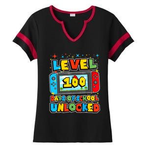 Level 100 Days Of School Unlocked Gamer Video Games Ladies Halftime Notch Neck Tee