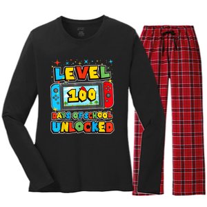 Level 100 Days Of School Unlocked Gamer Video Games Women's Long Sleeve Flannel Pajama Set 