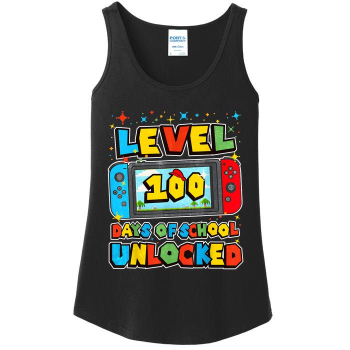 Level 100 Days Of School Unlocked Gamer Video Games Ladies Essential Tank