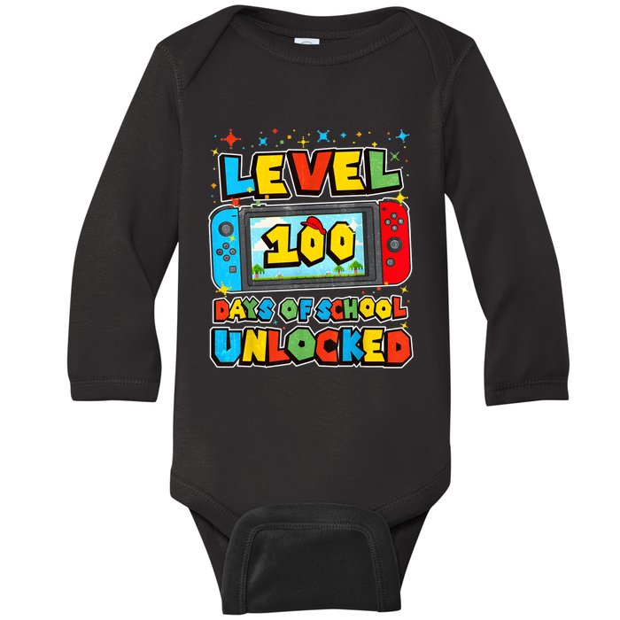 Level 100 Days Of School Unlocked Gamer Video Games Baby Long Sleeve Bodysuit