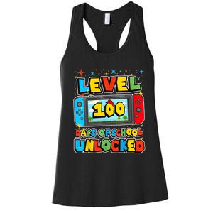 Level 100 Days Of School Unlocked Gamer Video Games Women's Racerback Tank