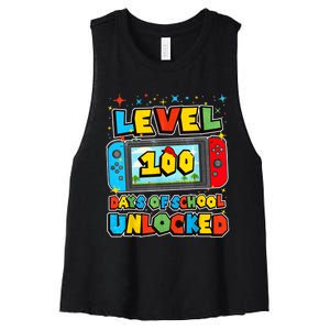 Level 100 Days Of School Unlocked Gamer Video Games Women's Racerback Cropped Tank