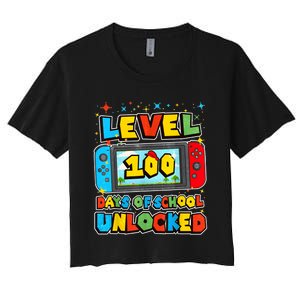 Level 100 Days Of School Unlocked Gamer Video Games Women's Crop Top Tee