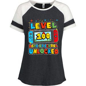 Level 100 Days Of School Unlocked Gamer Video Games Enza Ladies Jersey Colorblock Tee