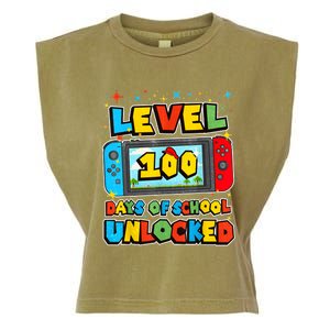 Level 100 Days Of School Unlocked Gamer Video Games Garment-Dyed Women's Muscle Tee