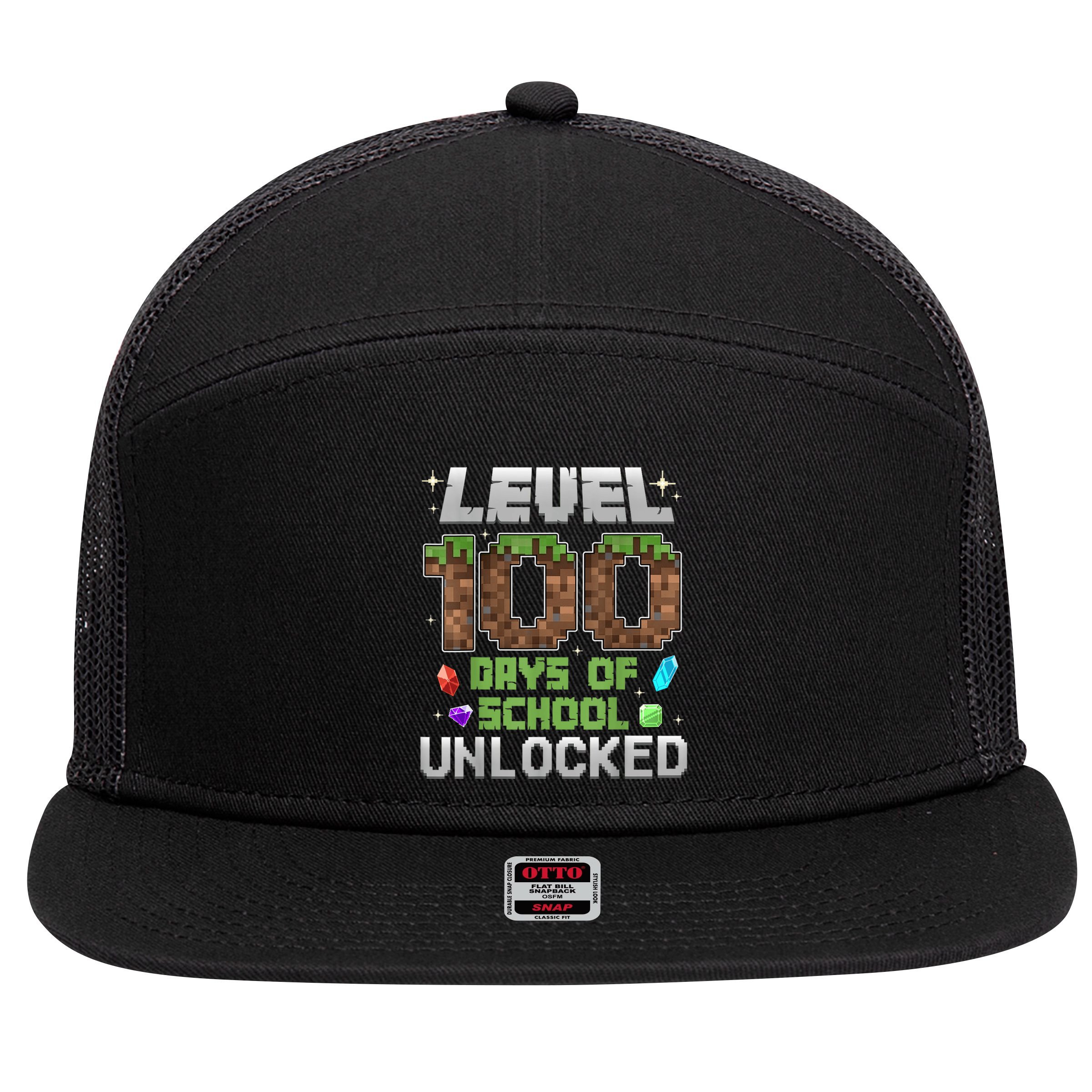Level 100 Days Of School Unlock Gamer 100th Day 7 Panel Mesh Trucker Snapback Hat