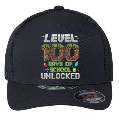 Level 100 Days Of School Unlock Gamer 100th Day Flexfit Unipanel Trucker Cap