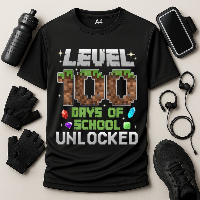 Level 100 Days Of School Unlock Gamer 100th Day Cooling Performance Crew T-Shirt