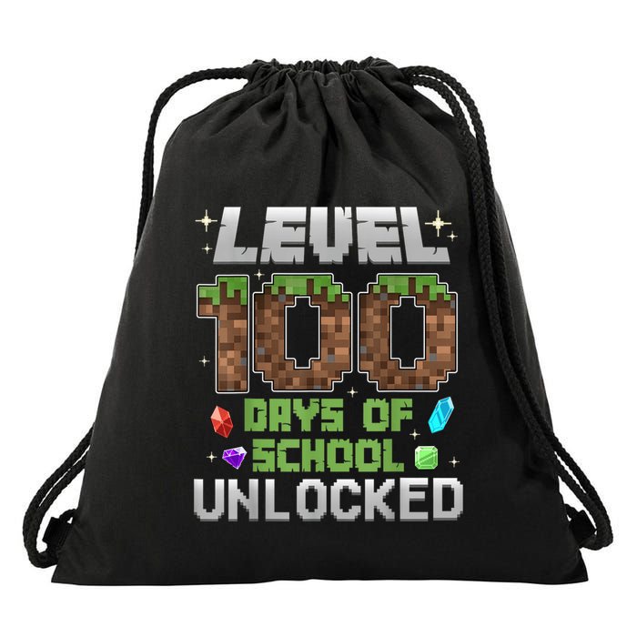 Level 100 Days Of School Unlock Gamer 100th Day Drawstring Bag