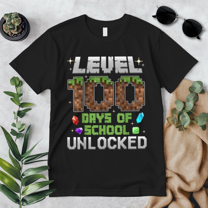 Level 100 Days Of School Unlock Gamer 100th Day Premium T-Shirt