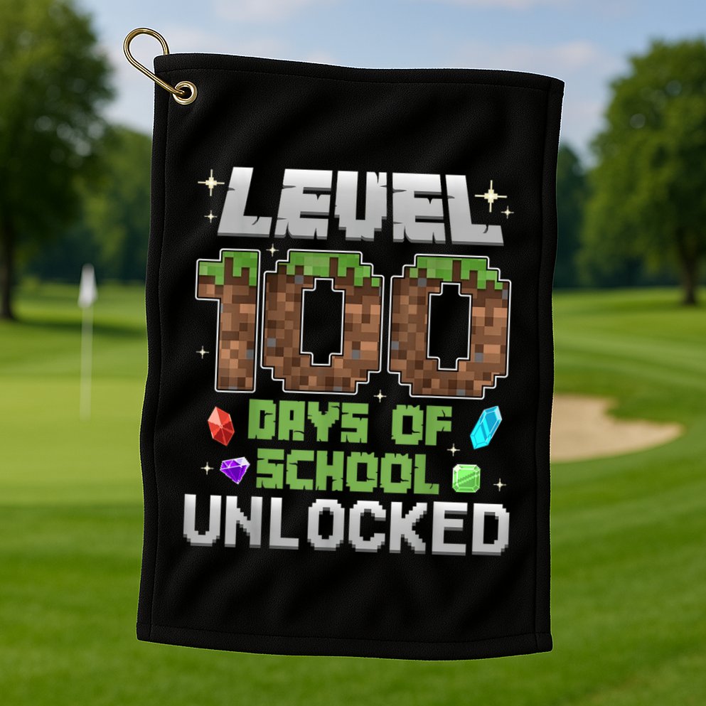 Level 100 Days Of School Unlock Gamer 100th Day Golf Towel